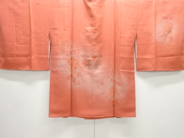 未使用品　几帳に草花模様絵羽道行コート